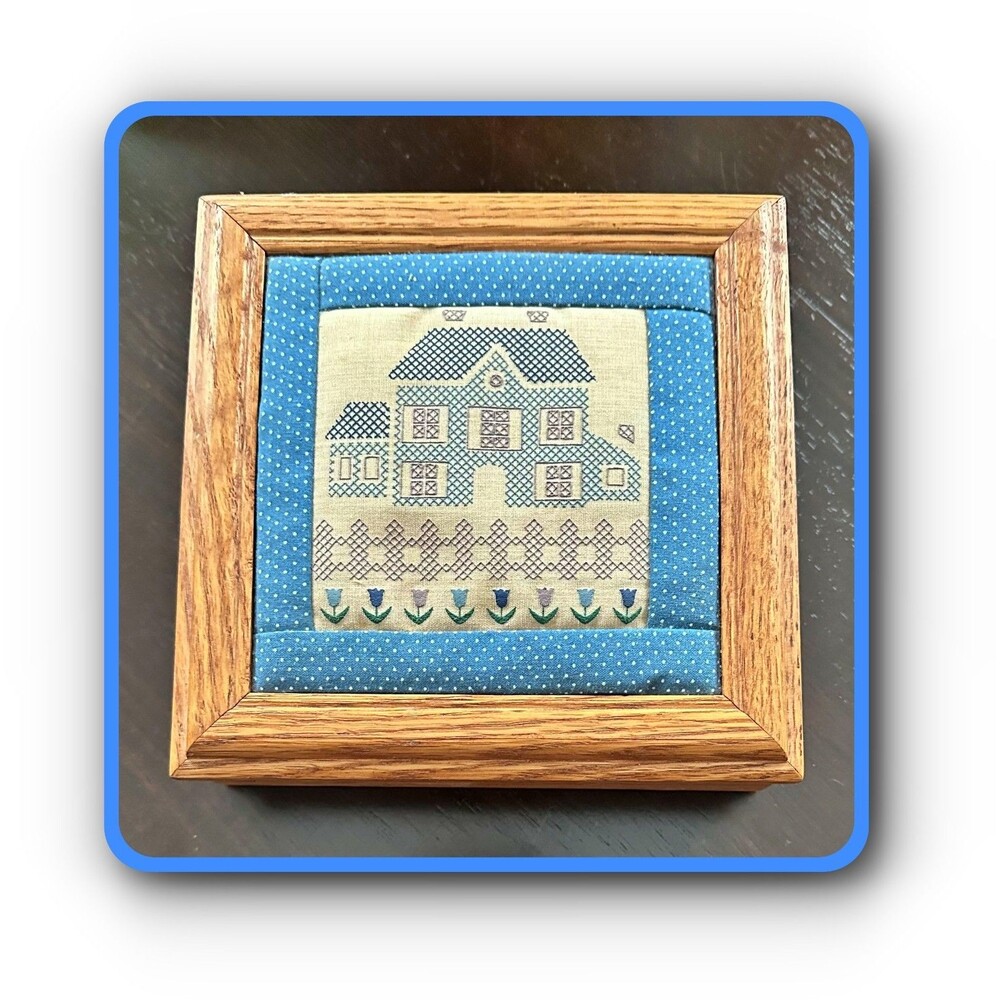 Vtg Cross Stitched Trinket Box Country & Cottge 80's 90's 7 x 7 Square